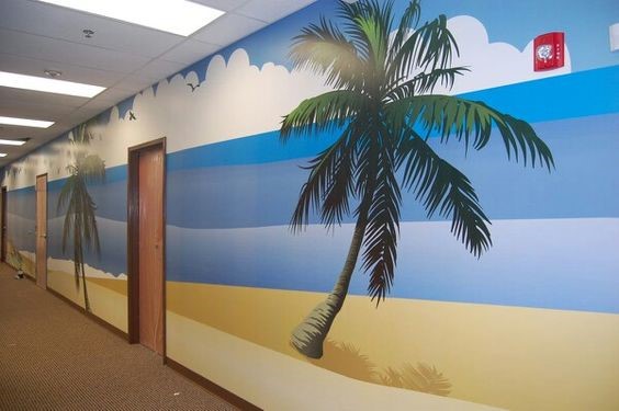 tropical outdoor mural using stencils